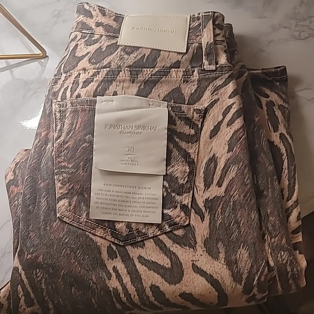 JONATHAN SIMKHAI HIGH RISE ANIMAL PRINT CROPPED JEANS  BROWN SZ 30 - Picture 4 of 10